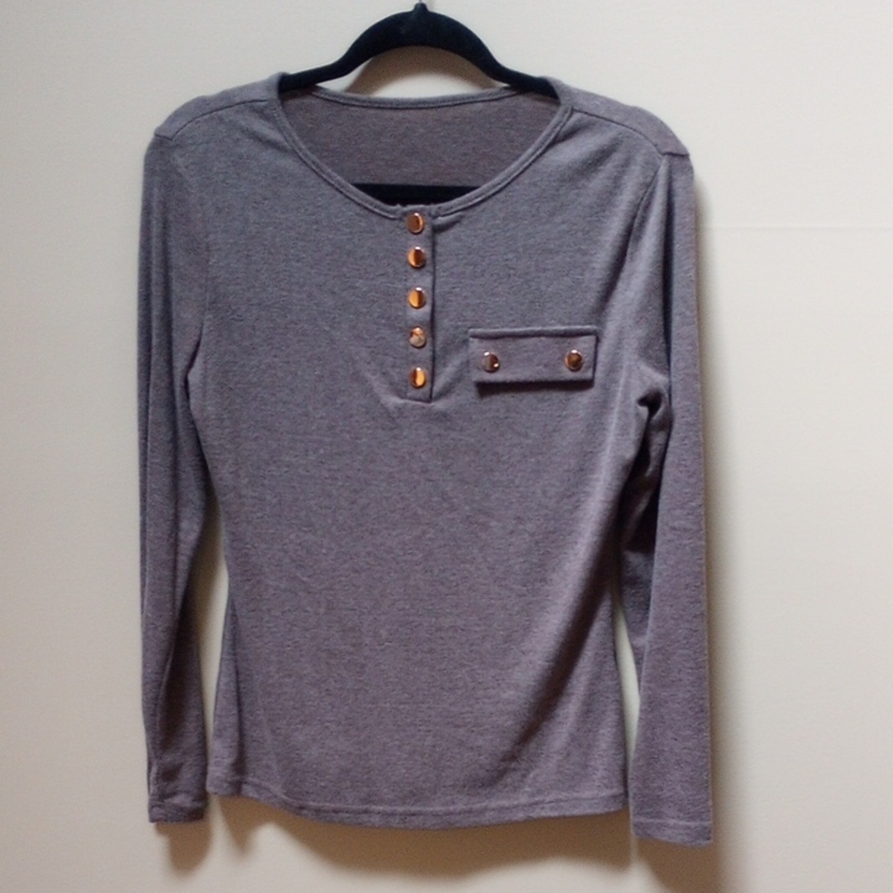 Gray Long Sleeve Buttoned Women's Top